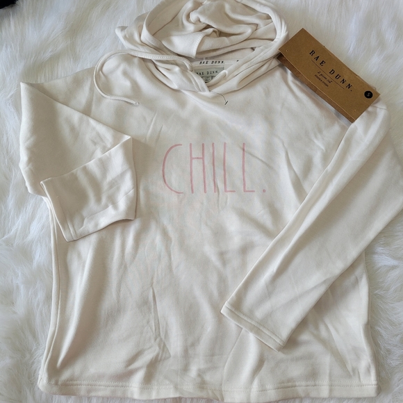 Rae Dunn 2 Piece CHILL Set Hoodie & Jogger Set S Cream/Pink Soft NWT - Picture 2 of 16